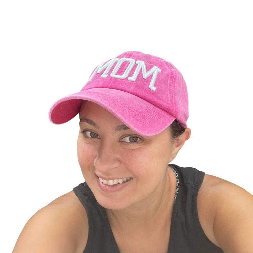 2/$30 NEW MOM Denim Baseball Cap Pink Adjustable Buckle Closure All Cotton